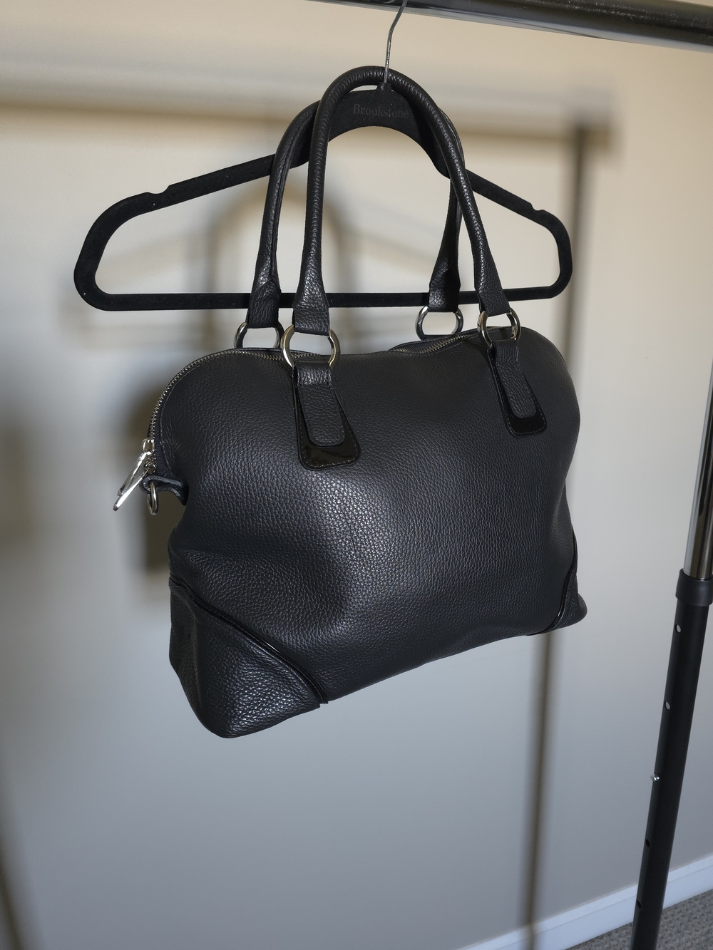 Classic Black Leather Weekender Bag Purse - Women's Carryall